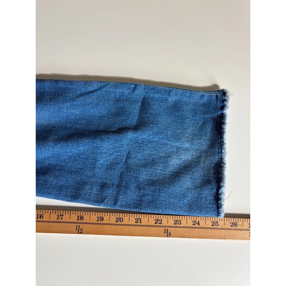 For The Republic Straight Jeans Womens 4 Blue Denim High Rise Raw Hem Button Fly - Picture 9 of 9